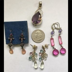 3 pr Avon pierced earrings + lilac silver pendant